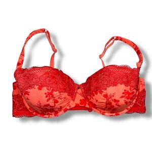 Adore Me Womens Balconette Bra Lightly Lined Floral Print Lace Underwire 38DD